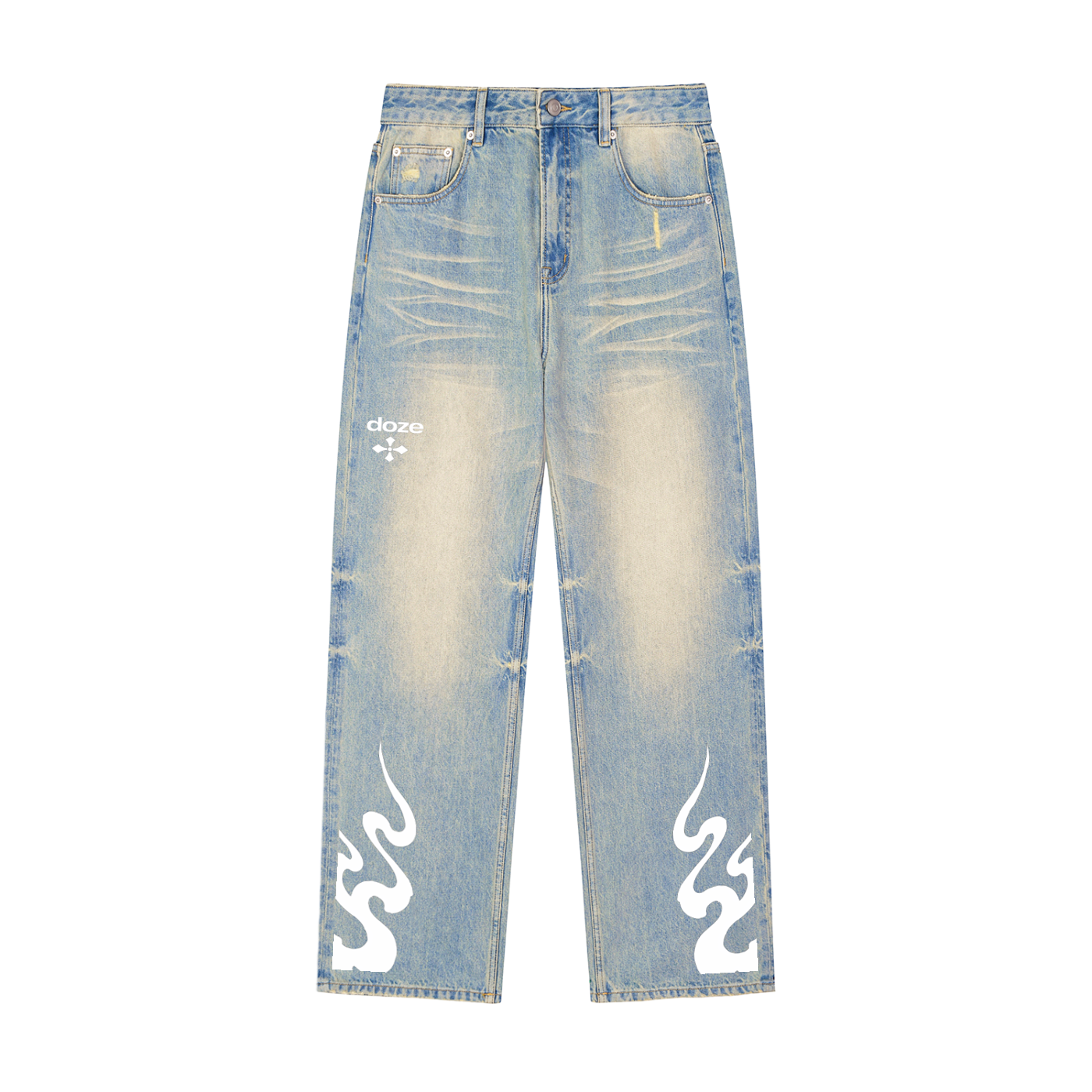 Sun Fade Raw Hem Denim Jeans