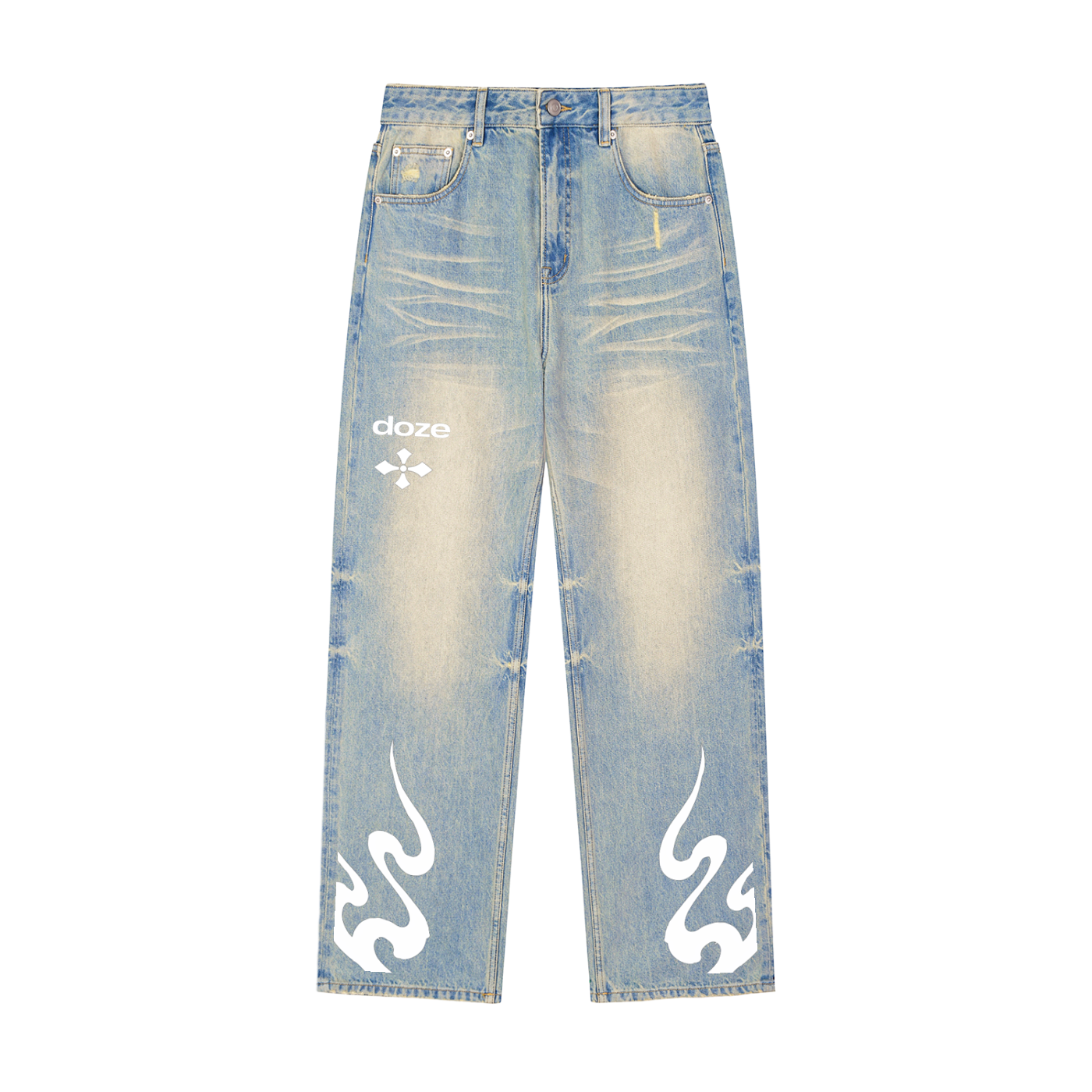 Sun Fade Raw Hem Denim Jeans