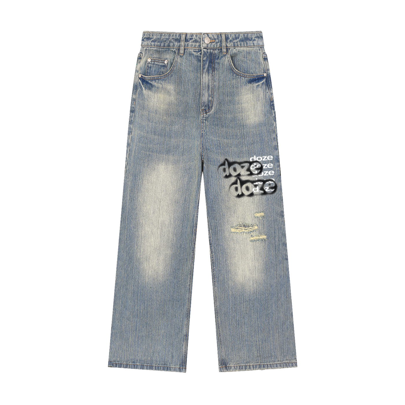 Vintage Wash Distressed Denim Jeans
