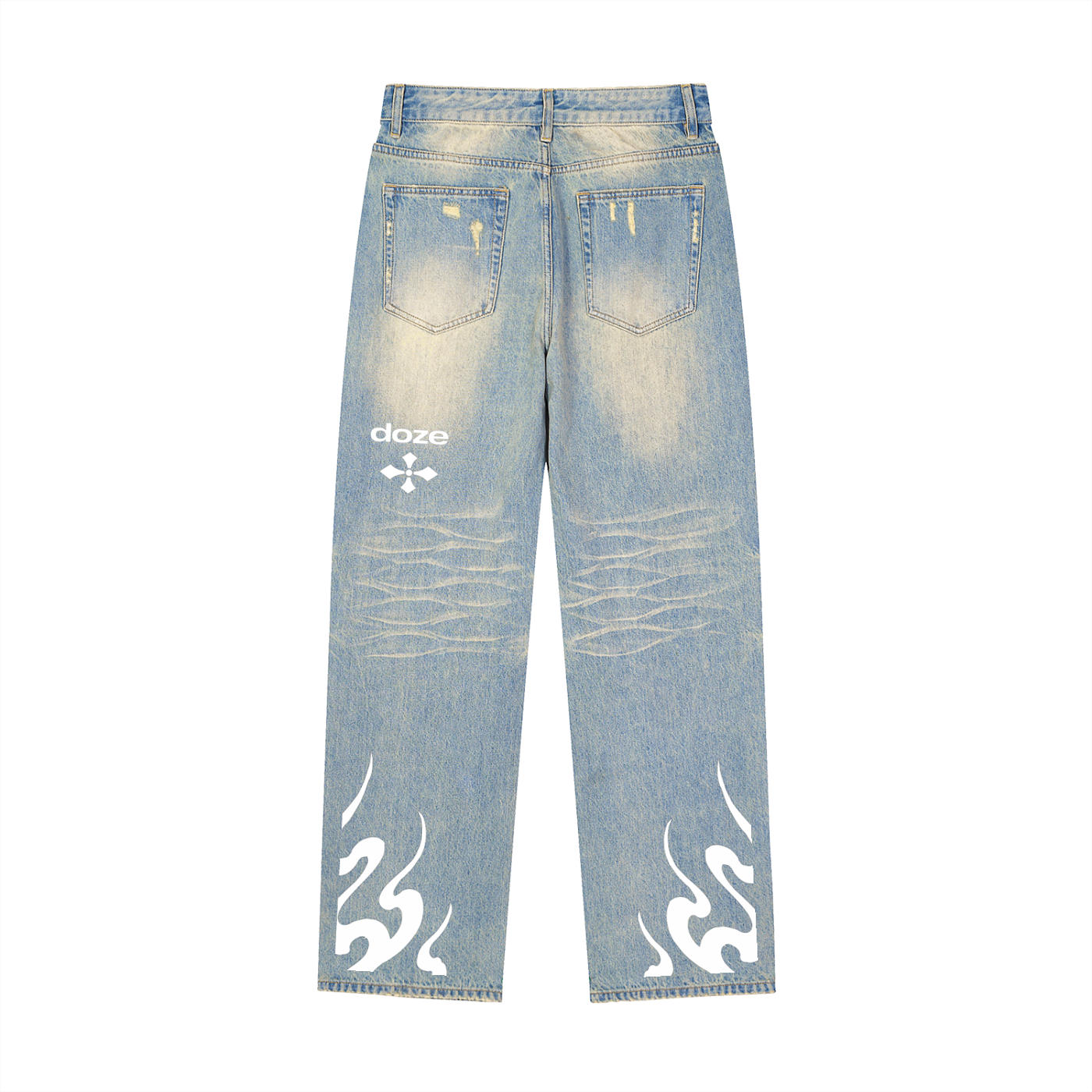Sun Fade Raw Hem Denim Jeans